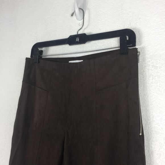 Good American Chocolate Brown Faux Suede Pant Size 8 Boss Split Hem Straight Leg - Picture 9 of 16